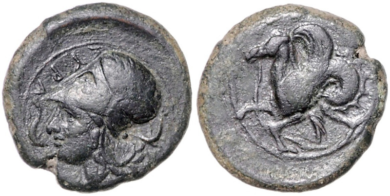 ITALIEN, SIZILIEN, Stadt Syrakus, AE Trias (Timoleon, 344-336 v.Chr.). Kopf der ...