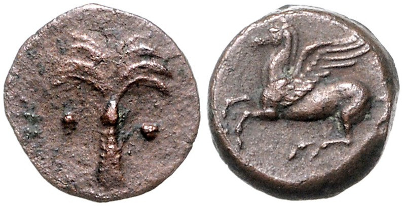 ITALIEN, SIZILIEN, Punier in Sizilien, AE 13 (4.Jh.v.Chr.). Palme. Rs.Pegasos l....