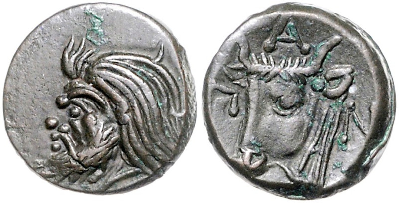 GRIECHENLAND, THRAKIEN, Stadt Pantikapaion, AE 16 (325-310 v.Chr.). Kopf des Pan...