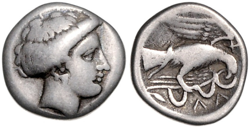 GRIECHENLAND, EUBOIA, Stadt Chalkis, AR Drachme (340-294 v.Chr.). Herakopf r. Rs...