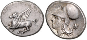 GRIECHENLAND, KORINTH, Stadt Korinth, AR Stater (350-338 v.Chr.). Pegasos l. Rs.Athenakopf mit korinth. Helm l., [A] unter dem Kinn, Astragalos r. 8,4...