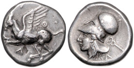 GRIECHENLAND, KORINTH, Stadt Korinth, AR Stater (306-300 v.Chr.). Pegasos l. Rs.Athenakopf mit korinth. Helm l., darunter A, Beiz. Caduceus. 8,44g.
 ...
