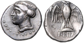 KLEINASIEN, PONTOS, Stadt Amisos, AR Drachme (400-350 v.Chr.). Kopf der Tyche mit Mauerkrone. Rs.Eule von vorn auf Schild, zw. Name. 5,29g.
 ss
Sear...