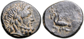 KLEINASIEN, IONIEN, Stadt Klazomenai, AE 20 (nach 300 v.Chr.). Belorb. Kopf des Zeus r. Rs.Schwan l. 7,35g.
 ss
BMC 14.27.88; Sear 4333