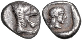 KLEINASIEN, KARIEN, Stadt Knidos, AR Drachme (480-450 v.Chr.). Löwenprotome mit weit aufgerissenem Maul r. Rs.Diademierter Kopf der Aphrodite r. im qu...