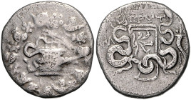KLEINASIEN, LYDIEN, Stadt Tralleis, AR Cistophor (133-126 v.Chr.). Cista mystica mit Schlange im Efeukranz. Rs.Bogen in Köcher zwischen zwei Schlangen...