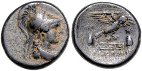 KLEINASIEN, PHRYGIEN, Stadt Apameia, AE 21 (133-48 v.Chr.). Athena mit Aegis und Helm mit Greif. Rs.Adler über Mäanderband zw. Dioskurenkappen, unten ...