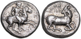 KLEINASIEN, KILIKIEN, Stadt Kelenderis, AR Stater (ca.425-400 v.Chr.). Nackter Reiter r. Rs.Ziege r., Kopf zurückgewandt. 10,66g.
 min.korr., ss+
SN...