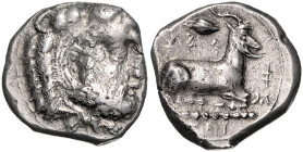 ZYPERN, Stadt Salamis, AR Stater (411-374 v.Chr.). Herakleskopf mit Löwenfell r. Rs.Ziegenbock liegt l., darüber Getreidekorn. 22mm; 10,74g; 1h.
Ware...