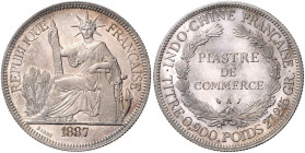 FRANZÖSISCH-INDOCHINA, 1884-1954, Piaster 1887 A. 39mm; 27,24g; 6h.
 schöne Patina, vz
KM 5
