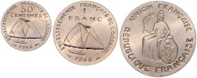 FRANZÖSISCH-POLYNESIEN, Übersee-Territorien, seit 1958, Noch unter OZEANIEN seit 1948: Essais zu 50 Centimes, Franc, 2 Francs 1948. Incus-Design.
 3 ...