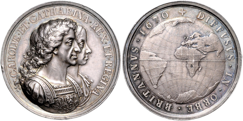GROSSBRITANNIEN, Charles II., 1660-1685, Silbermed. 1670 (von J. Roettier). Auf ...