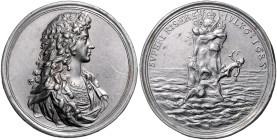 GROSSBRITANNIEN, Jakob II., 1685-1688, Zinnmed. 1685 (von G.Bower), a.d. Siege über seinen Neffen James Scott, Herzog von Monmouth (1649-1685). Geharn...