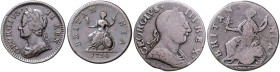 GROSSBRITANNIEN, Georg II., 1727-1760, Farthing 1754 (KM 581.2). Erh.ss; 25mm; 4,95g; 6h. DAZU: Georg III. (1760-1801) Halfpenny 1773, eine non-regal ...