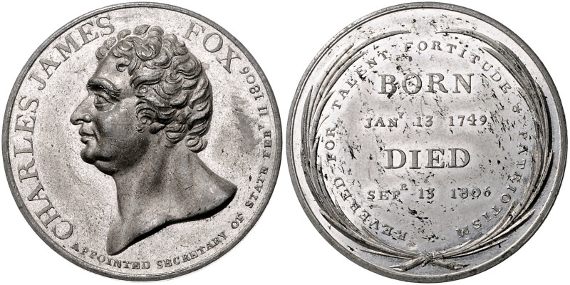 GROSSBRITANNIEN, Georg III., 1760-1820, Zinnmed. 1806 a.d. Staatsmann Charles Ja...
