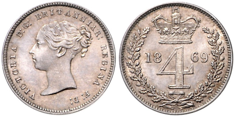 GROSSBRITANNIEN, Victoria, 1837-1901, 4 Pence (Groat) 1869. 17mm; 1,86g; 6h.
 f...