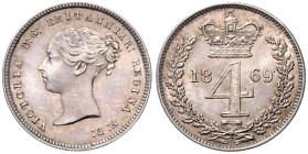 GROSSBRITANNIEN, Victoria, 1837-1901, 4 Pence (Groat) 1869. 17mm; 1,86g; 6h.
 f.st
KM 732