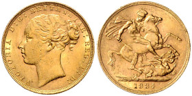 GROSSBRITANNIEN, Victoria, 1837-1901, Sovereign 1884, London. 22mm; 7,98g.
Ware ist MwSt-befreit
VAT tax free
GOLD, Vs.kl.Sf., ss/vz
Frbg.388; KM ...