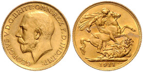 GROSSBRITANNIEN, Georg V., 1910-1936, Sovereign 1911. 22mm; 7,98g.
Ware ist MwSt-befreit
VAT tax free
GOLD, ss/vz
KM 820; Frbg.404