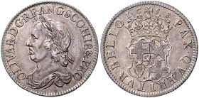 GROSSBRITANNIEN, Commonwealth of England, 12 Pence = Shilling 1658. 5,95g. Mit altem Bestimmungszettel Robert Ball.
 ss+
Seaby 3228