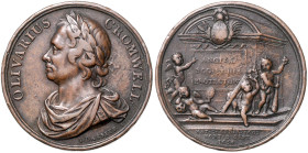 GROSSBRITANNIEN, Commonwealth of England, Br.-Med. 1658 von Dassier a.s. Tod. Brb. l. Rs.Vier Genien vor Denkmal. 38mm; 27,64g. Mit altem Bestimmungsz...