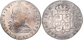 GUATEMALA, Karl IV., 1788-1808, 8 Reales 1789 NGM, Nueva Guatemala. 40mm; 26,94g; 12h.
 selten, schöne Patina, ss-vz
KM 45