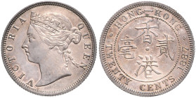 HONGKONG, Victoria, 1837-1901, 20 Cent 1887. 32,5mm; 5,36g; 6h.
 Prachtex., schöne Patina, vz
KM 7; Mars.C28; Prid.36
