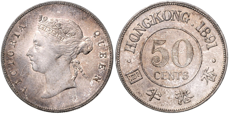 HONGKONG, Victoria, 1837-1901, 50 Cent 1891. 31mm; 13,55g; 12h.
 vz
KM 9