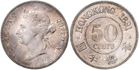 HONGKONG, Victoria, 1837-1901, 50 Cent 1891. 31mm; 13,55g; 12h.
 vz
KM 9