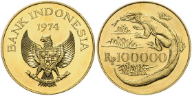 INDONESIEN, Republik, seit 1950, 100000 Rupien 1974. World Wildlife - Komodo Waran. 33,85mm; 33,63g.
Ware ist MwSt-befreit
VAT tax free
GOLD, f.st...