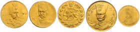 IRAN, Nasir al-Din Shah, 1848-1896, Toman AH1303 =1885/6, Teheran. 19mm; 2,87g, DAZU:1/2 Toman AH1310. 16,6mm; 1,43g. 1/5 Toman AH1297. 13,2mm; 0,52g....