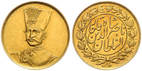 IRAN, Nasir al-Din Shah, 1848-1896, Toman o.J., Teheran. 18,8mm; 2,83g.
Ware ist MwSt-befreit
VAT tax free
GOLD, vz/st
KM 932; Frbg.61