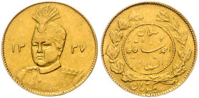 IRAN, Ahmad Shah, 1909-1925, Toman AH 1337 =1918. 2,82g.
Ware ist MwSt-befreit
VAT tax free
GOLD, ss
KM 1074; Frbg.84