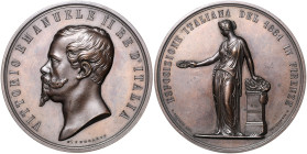 ITALIEN, Vittorio Emanuele II., 1861-1878, Bronzemed. 1861 von G. Ferraris, F. Vagnetti und G. Puntoni a.d. nationale Ausstellung in Florenz. Brb. l. ...