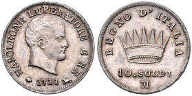 ITALIEN / NAPOLEONISCHES KÖNIGREICH, Napoleon I. Bonaparte, 1804-1814, 10 Soldi 1811 M, Mailand. 2,51g. Mit altem Beschreibungszettel Robert Ball.
 v...