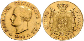 ITALIEN / NAPOLEONISCHES KÖNIGREICH, Napoleon I. Bonaparte, 1804-1814, 40 Lire 1808 (o.Mzz). 26,5mm; 12,86g; 6h.
Ware ist MwSt-befreit
VAT tax free...