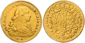 ITALIEN / NEAPEL UND SIZILIEN, Ferdinand IV. 1. Regierung, 1759-1799, 6 Dukati 1771 BP//CCR Neapel. 8,79g.
 GOLD, l.just., ss-vz
Frbg.849; KM C.76
