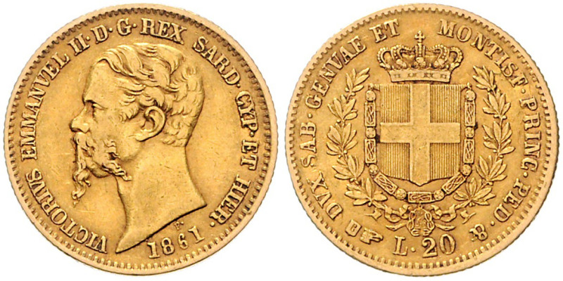 ITALIEN / SARDINIEN, Vittorio Emanuele I., 1802-1821, 20 Lire 1861, Turin. 6,4g....