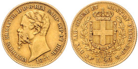 ITALIEN / SARDINIEN, Vittorio Emanuele I., 1802-1821, 20 Lire 1861, Turin. 6,4g.
Ware ist MwSt-befreit
VAT tax free
GOLD, ss/vz
Frbg.1129