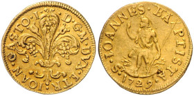 ITALIEN / TOSKANA, Johann Gastone von Medici, 1723-1737, AV Florino 1729. Rs.Johannes der Täufer. 21,3mm, 3,40g; 6h.
 GOLD, ss
KM FR 328