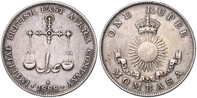 KENIA / MOMBASA, Britische Administration, 1887-1964, Rupie 1888 H, Birmingham. ...
