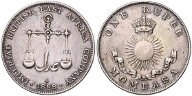 KENIA / MOMBASA, Britische Administration, 1887-1964, Rupie 1888 H, Birmingham. 11,54g.
 ss
KM 5