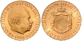 LIECHTENSTEIN, Franz Josef II., 1938-1990, 50 Franken 1961. 11,28g.
Ware ist MwSt-befreit
VAT tax free
GOLD, st
Frbg.22; KM 19; Schön 19