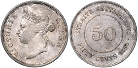 MALAYSIA / STRAITS SETTLEMENTS, Victoria, 1837-1901, 50 Cents 1893. 31mm; 13,52g; 5h. Ex Heidelberger Münzhandlung Herbert Grün e.K., A 87, 2023, Nr. ...