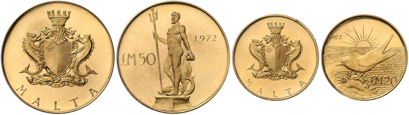 MALTA, Republik seit 1964, 50 Pounds 1972. 34mm; 30,1g: DAZU:20 Pounds 1972. 26m...