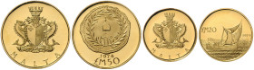 MALTA, Republik seit 1964, 50 Pounds 1974. 38mm; 15g: DAZU:20 Pounds 1974. 22mm; 6,06g.
 GOLD, 2 Stk., Prooflike
KM 28; 27; Frbg.55; 56
