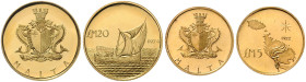 MALTA, Republik seit 1964, 20 Pounds 1974. 22mm; 6,04g. DAZU:5 Pounds 1972. 19mm; 2,98g.
 GOLD, 2 Stk., st
KM 27; 15; Frbg.56; 51