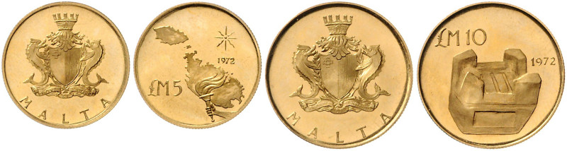 MALTA, Republik seit 1964, 10 Pounds 1972. 22mm; 5,96g. DAZU:5 Pounds 1972. 19mm...