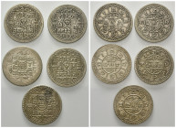 NEPAL, Tribhuvana Bir Bikram, 1911-1950, 2 Mohars VS1970 =1913, VS1971 =1914, VS1972 =1915, VS1977 =1920, VS1978 =1921.
 5 Stk., ss bis vz
KM 695