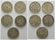 NEPAL, Tribhuvana Bir Bikram, 1911-1950, 2 Mohars VS1970 =1913, VS1971 =1914, VS1972 =1915, VS1985 =1928, VS1988 =1931.
 5 Stk., ss bis vz
KM 695